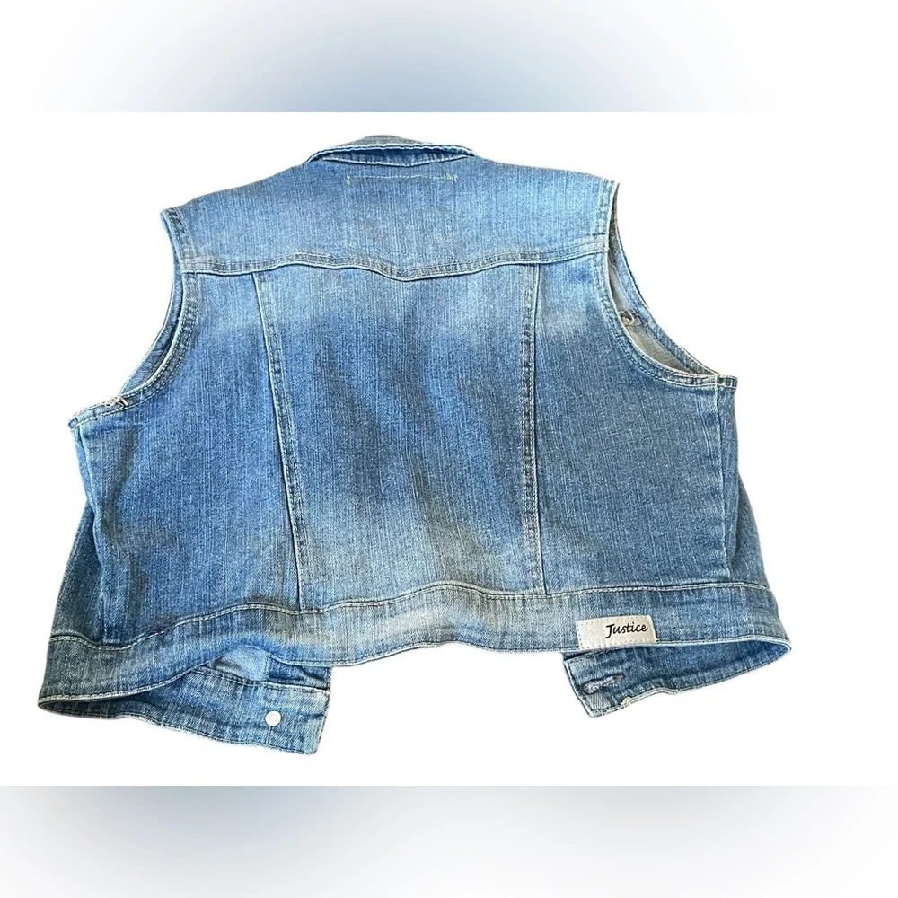 Justice Vest Denim Jean Embellished Bling Sleeveless Jacket Distressed Kid 10/12
